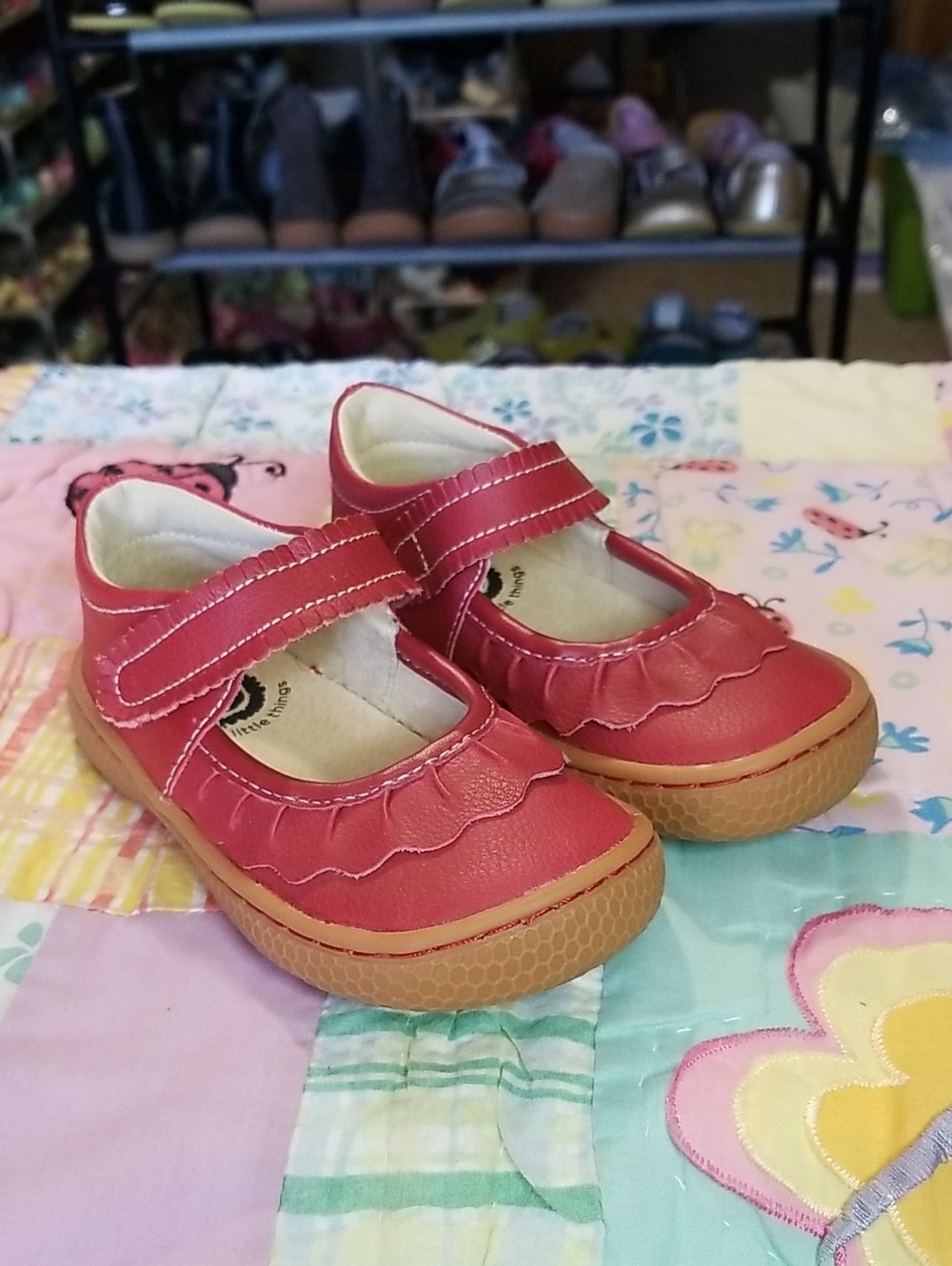 Livie & Luca Red Leather Mary Jane Shoes Size 7 Ruche Like New